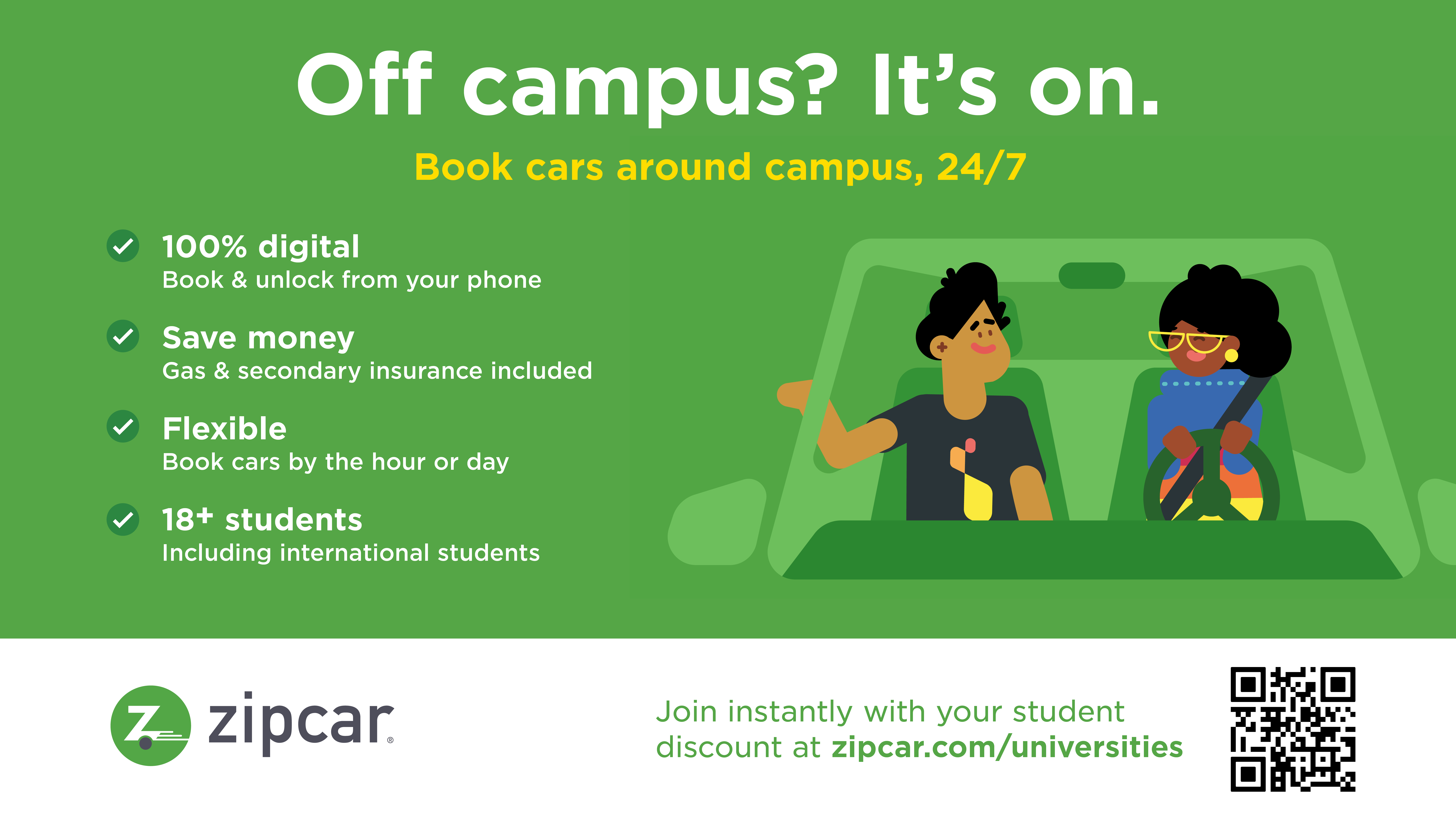 Graphic showing Zipcar program highlights for universities  
