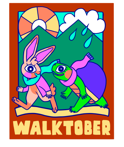 Walktober promotion illustration of a rabbit and tortoise walking together