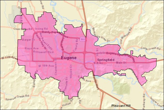 Lyft Program Boundaries describing Eugene Springfield Borders